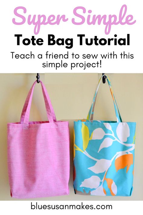 Today I'm sharing the Super Simple Tote Bag that I taught at our Sewing Soiree last week.  It is very basic and great for beginners.   In fact, it is so easy, Beginner Sewing Projects Easy Bag, Diy Cloth Bag, Beginner Tote Bag Sewing Projects, How To Sew A Tote Bag Step By Step, Bible Bags Totes Diy Ideas, Easy Sewing Bag, Sewing A Tote Bag, Tote Bag Tutorials Step By Step, Flat Bottom Tote Bag Pattern