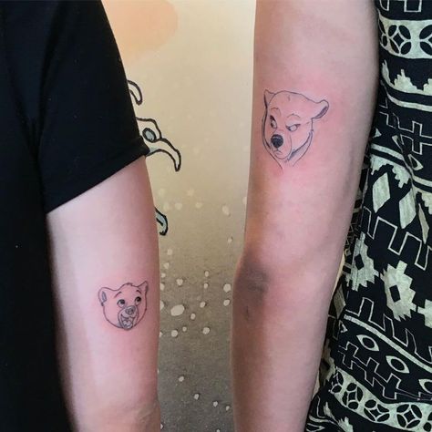 10+ Best Disney’s Brother Bear Tattoo Designs and Ideas Brother Bear Tattoo, Bear Tattoo Ideas, Twin Tattoos, Brother Sister Tattoo, Bear Tattoo Designs, Brother Tattoos, Matching Best Friend Tattoos, Bear Tattoos, Sibling Tattoos