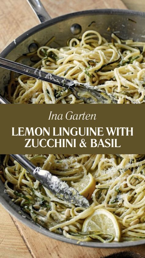 Ina Garten Lemon Linguine With Zucchini & Basil Light Linguine Recipes, Lemon Linguine, Linguine Recipes, Fresh Zucchini, Flavorful Dinner, Lemon Zucchini, Light Sauce, Basil Recipes, Toasted Pine Nuts