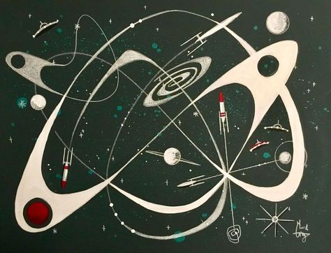 Atomic Pattern, Planet 9, Vintage Scifi, Atomic Age Design, Space Ace, Fifties Style, Futurism Art, Atomic Cat, Rocket Ships