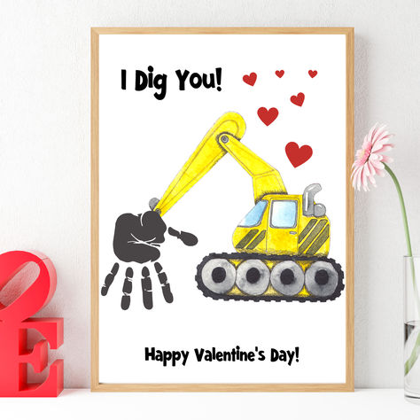 Valentine Handprint Craft, I Dig You Excavator, DIY Valentine Card, Toddler Craft Keepsake Diy Valentines Day Card, Valentine Handprint, Valentines Day Card Printable, Handprint Art Kids, Craft Heart, Valentines Day Craft, Saint Valentin Diy, Valentines Bricolage, Diy Valentines Day