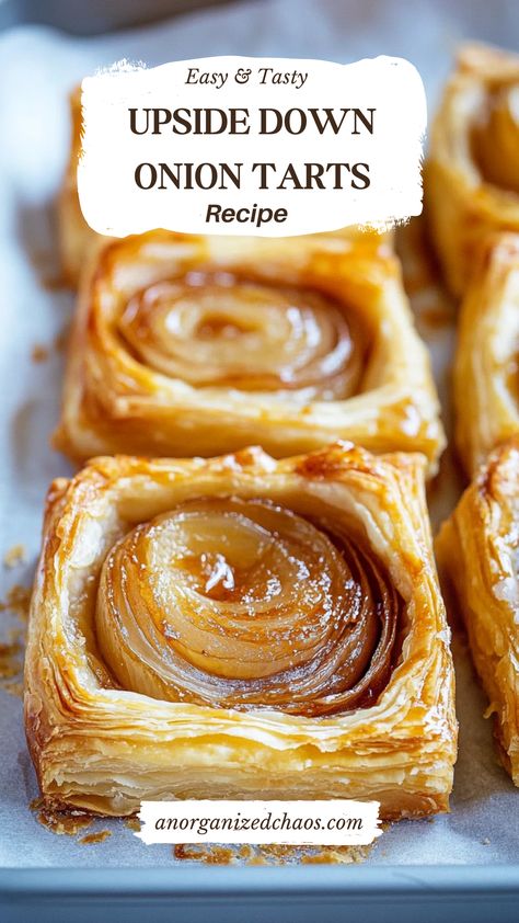 Onion Balsamic Puff Pastry, French Onion Tarts With Puff Pastry, Carmelized Onion Puff Pastry Tart, Up Side Down Puff Pastry, Onion Pastry Tart, Onion Puff Pastry Tart Upside Down, Upside Down Pastry Puff, Puff Pastry Appetizers Savory, French Onion Tart Puff Pastry