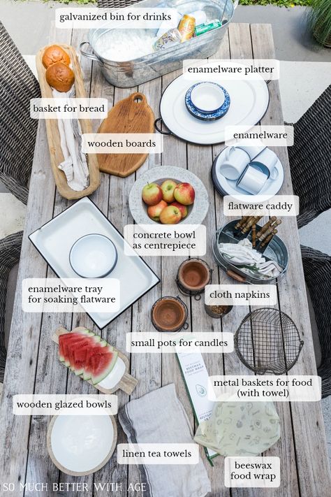 Eco-Friendly Outdoor Entertaining Essentials - So Much Better With Age Outdoor Entertaining Gifts, Patio Essentials, Outdoor Place Settings, Outdoor Table Scape, Outdoor Serveware, Italian Dinner Party Tablescape Outdoor Dining, Al Fresco Tablescape, Outdoor Summer Dinner Party Aesthetic, Outdoor Plates