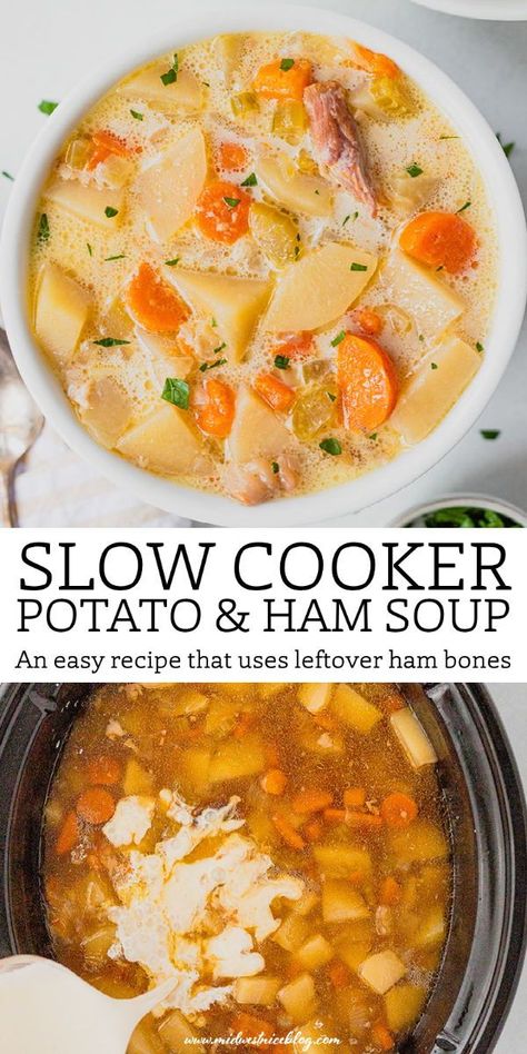 Ham Bone Potato Soup, Ham Soup Crockpot, Potato And Ham Soup, Leftover Ham Recipes Crockpot, Ham Recipes Healthy, Ham Bone Soup Recipes, Ham Bone Recipes, Crockpot Ham And Potatoes, Ham Hock Soup