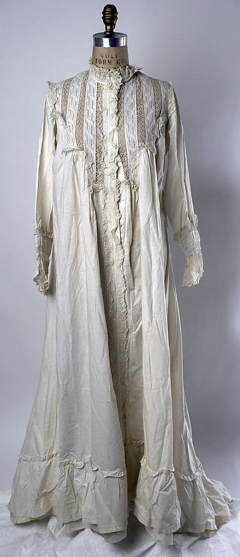 Nightgown  Date: 1870s Culture: American Medium: cotton  Accession Number: C.I.47.40.1  Metropolitan Museum of Art 1880 Fashion, Victorian Nightgown, 1870s Fashion, Morning Dress, Vintage Nightgown, Period Outfit, Victorian Clothing, Antique Dress, Antique Clothing