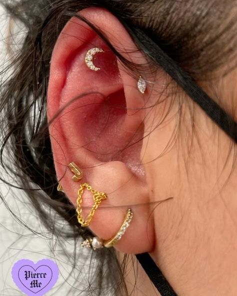 Helix Piercings, Forward Helix, Conch Piercing, Helix Piercing, Conch, Helix, Piercings, Moon, On Instagram