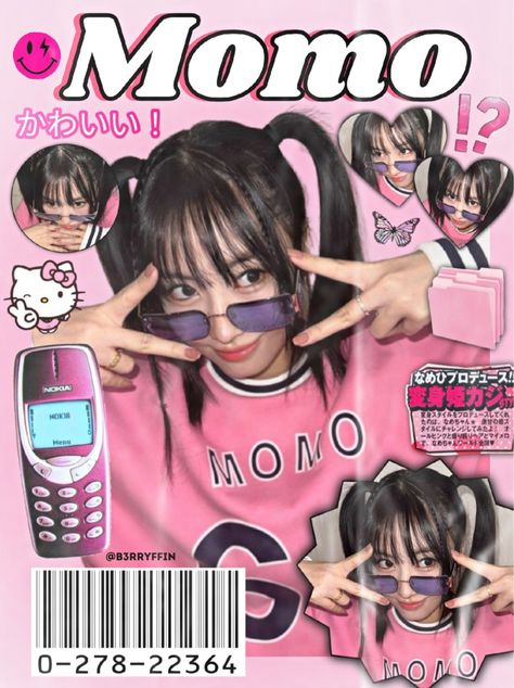 2000 Aesthetic, Twice Pink, Magazine Cover Ideas, 잡지 레이��아웃, Y2k Posters, Cute Lockscreens, Momo Twice, Pop Posters, Y2k Wallpaper