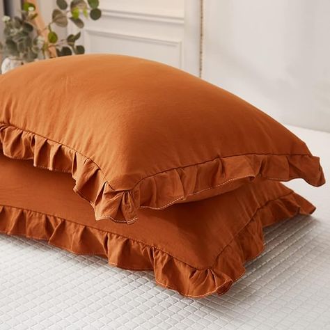 Amazon.com: Merryword Burnt Orange Pillowcases Cute Pillowcases Rust Ruffle Standard Pillowcases Set of 2 Shabby Chic Caramel Pillowcases 2 Pack (Queen (20''x30''), Caramel) : Home & Kitchen Amazon Pillow Covers, Amazon Pillow, Ruffle Duvet Cover, Country Bedding, European Pillows, Orange Pillow, Ruffle Pillow, Farmhouse Bedding, Euro Pillow