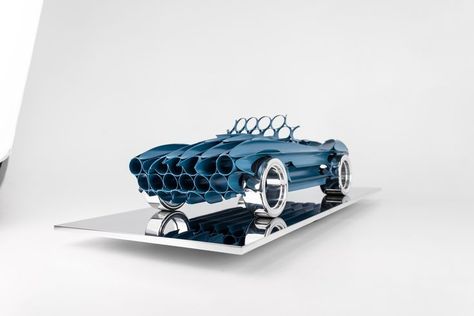 Blue AC Cobra Turbo Kinetic Tubular Car Sculpture by Antoine Dufilho #car #supercars #carlifestyle #racing #auto #instacar #automotive #amazingcar #luxury #sportscar #automobile #cobra #Shelby Kia Sonet, Car Sculpture, Interactive Art Installation, Car Display, Automotive Artwork, Ac Cobra, Interactive Art, Blue Car, Awesome Cars