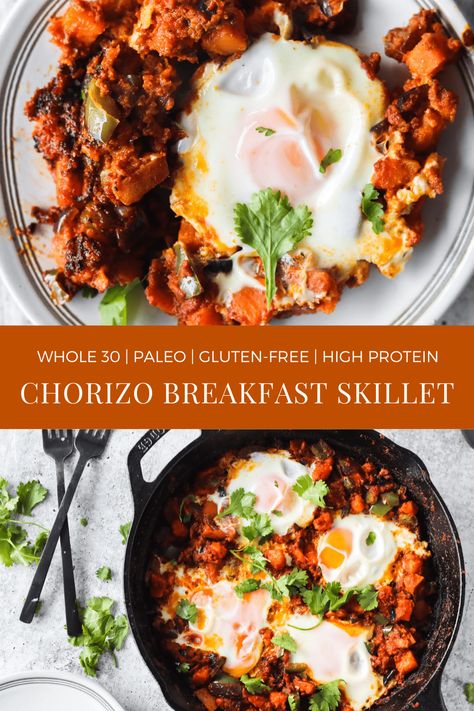 Chorizo Breakfast Skillet Paleo Chorizo Recipes, Chorizo Skillet Breakfast, Chorizo Sausage Breakfast Recipes, Southwest Breakfast Skillet, Breakfast Ideas Chorizo, Chorizo Breakfast Bowl, Chorizo Meals, Skillet Breakfast Recipes, Chorizo Skillet