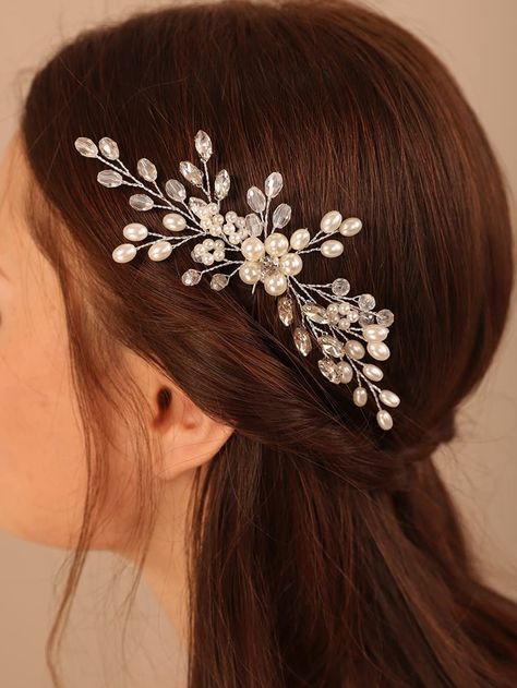 White  Collar  Plastic  Hair Pin Embellished   Weddings & Events Brooch Hairstyle, Hair Broches, Hair Brooch Wedding, Hair Decoration Accessories, Pearl Bridal Headpiece, Beaded Headpiece, Hair Brooch, Bead Hair Accessories, Pearl Headpiece