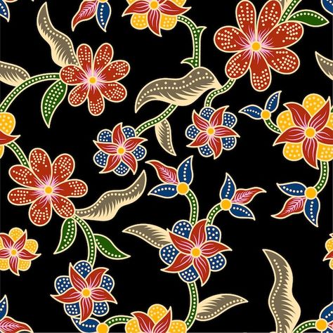 Vector seamless batik floral pattern bac... | Premium Vector #Freepik #vector Design Flower Drawing, Tropical Fabric Prints, Beautiful Flower Drawings, Desain Quilling, Flower Drawing Design, Print Design Art, Folk Art Flowers, Batik Art, Motif Batik