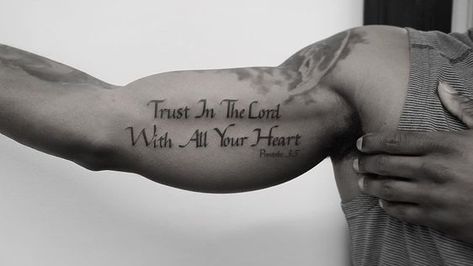 Quote Tattoos For Guys, Bible Quote Tattoos, Small Inspirational Tattoos, Arm Quote Tattoos, Inside Of Arm Tattoo, Scripture Tattoos, Bicep Tattoo Men, Forearm Tattoo Quotes, Tattoo Quotes For Men