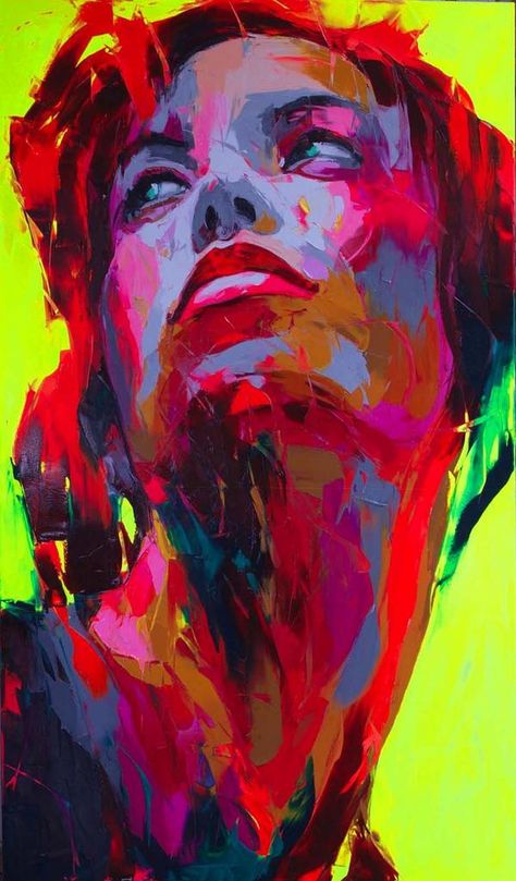 Francoise Nielly - beautiful and vibrant portraits using thick application of paint with a palette knife. This could be explored in Textiles using applique. Francoise Nielly, Figurative Kunst, Awesome Artwork, Fantasy Portraits, Palette Knife Painting, Colorful Portrait, Abstract Portrait, Art Watercolor, Figure Painting