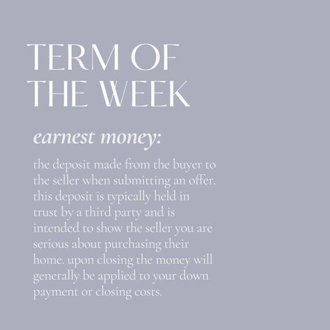 In most cases sellers will ask for a good faith deposit which is also called earnest money. This safeguards the interests of both the seller and the buyer.  Earnest money shows the seller you’re serious about buying the home, which can be reassuring to them if they agree to take the house off of the market while awaiting the appraisal and inspection results.   #joepratherrealtor #whosnextrealestate #realestateagent #RealEstateInvestor #realestatelife #realestatemarketing #realestateagents Mortgage Loan Officer Marketing Ideas, Loan Officer Marketing Ideas, Mortgage Loan Officer Marketing, Realtor Inspiration, Loan Officer Marketing, Realtor Posts, Earnest Money, Jade Jones, Realtor Ideas