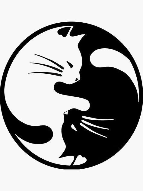 Printable Cat Stickers, Cats Black And White, Ying And Yang, Yin Yang Art, Black Cat Tattoos, Black Cat Sticker, Cats Black, Magic Cat, Black And White Stickers