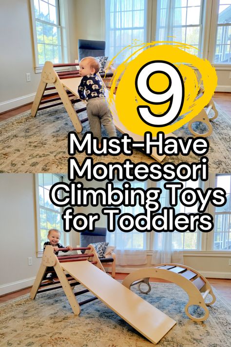 My toddler wants to climb EVERYWHERE so I went in search of the best Montessori climbing toys and rounded them all up for you! Here's a list of the must-have Montessori climbing toys for toddlers - I've got 9 products you need for your Montessori playroom! Climbing Toys For Toddlers, Toddler Climbing Toys, Montessori Climbing, Toddler Climbing, Montessori Playroom, Grammar Quiz, Indoor Slides, Toys For Toddlers, Toddler Development