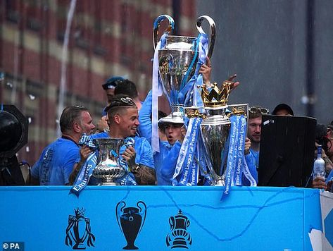 Man City Treble, Champions League Trophy, Manchester City Wallpaper, Saint Peter Square, Kyle Walker, John Stones, Manchester City Football Club, We Are The Champions, Giant Inflatable