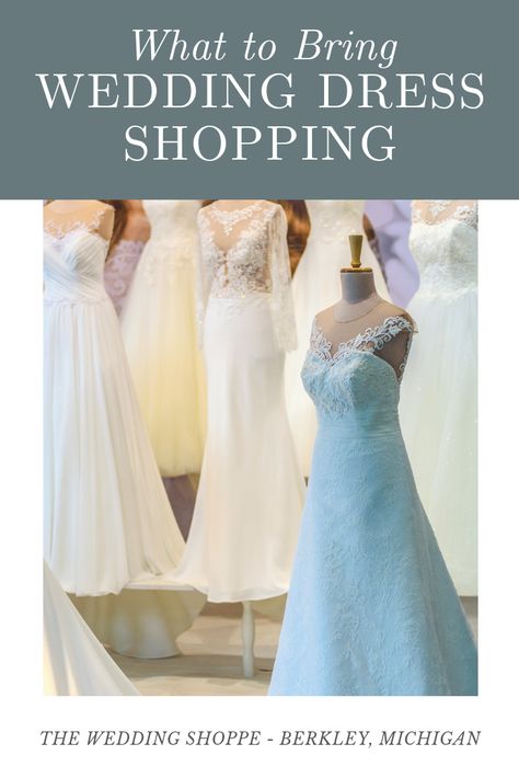 Bring these survival kit items when you go wedding dress shopping.  It makes trying on gowns easier and more fun.  Tips from the bridal specialists at The Wedding Shoppe for what to wear and have with your so to put the wow in vow.  #weddingdressshopping #bridaltips What To Bring To Try On Wedding Dresses, What To Take Wedding Dress Shopping, What To Wear To Bridal Appointment, What To Bring Wedding Dress Shopping, What To Wear Wedding Dress Shopping, Wedding Dress Shopping Fun Ideas, Wedding Dress Shopping Fun, Bridal Dress Shopping, Tips For Wedding Dress Shopping