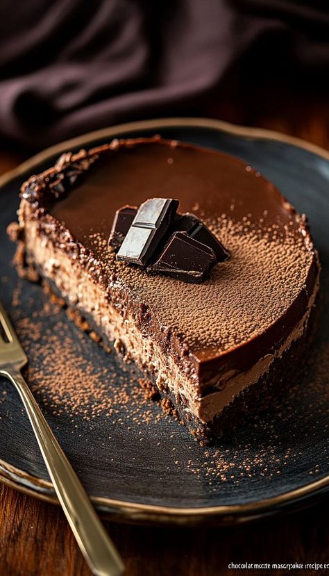 A luxurious cheesecake that’s easy to make! This Chocolate Mascarpone Cheesecake is a smooth, rich dessert with deep chocolate notes and a velvety texture you’ll love! 🍫🍰 Baking Chocolate Recipes, Mascarpone Cheesecake, Chocolate Mascarpone, Chocolate Cheesecake Recipe, New Year's Desserts, Simple Family Meals, Decadent Chocolate Desserts, Chocolate Cheesecake Recipes, Rich Desserts