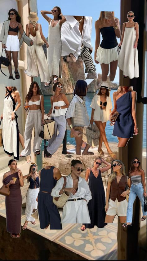 Outfits for an European trip Old Money Summer Outfits, Old Money Summer, European Trip, Ibiza Outfits, European Summer Outfits, Europe Outfits, Trip Outfits, Outfit Collage, Travel Outfit Summer