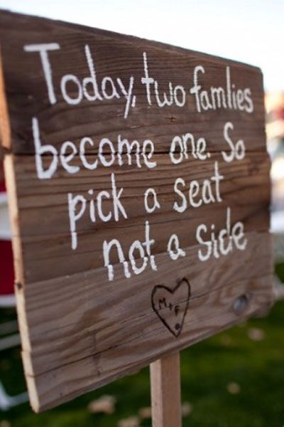 Super cute idea! Especially since I tend to forget which side to sit on...I'm really bad at being a girl. Blended Family Wedding, Favour Ideas, Gift Favors, Cheap Favors, Pick A Seat, Reception Inspiration, Practical Wedding, Inexpensive Wedding, Future Wedding Plans