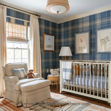 Nursery Decor Americana Nursery, Traditional Kids Bedroom, Vintage Nursery Boy, Vintage Boys Room, Sophisticated Room, Dark Nursery, Plaid Nursery, Baby Cookie, Blue Nursery Boy