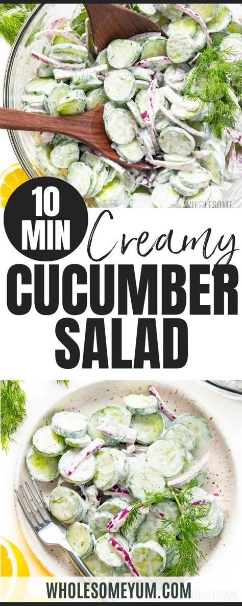 Keto Cookout, Cucumber Dill Salad, Salad Recipes Low Carb, Dill Recipes, Cucumber Salad Recipe, Cucumber Diet, Creamy Cucumber Salad, Creamy Cucumbers, Sour Cream Recipes