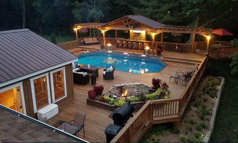 Customer Gallery - Craftsman - Pool - Chicago - by American Sale | Houzz Pool House Above Ground Pool, Walk Out Pool Deck, Deck Attached To House And Pool, Small Pool In Big Yard, Beautiful Above Ground Pool, Pool Deck Extension Ideas, Pool Deck With Covered Area, Deck With Hot Tub And Pool, Above Ground Pool Deck Ideas Attached To House