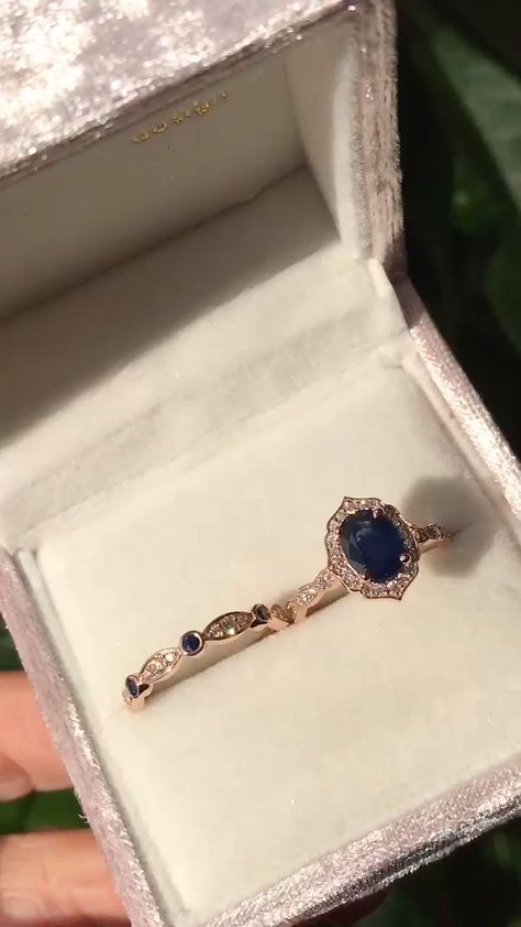 Sapphire Diamond Wedding Band, Sapphire Bridal Set, Blue Wedding Rings, Dream Engagement Rings, Top Drawer, Pretty Rings, Vintage Engagement, Sapphire Engagement, Bridal Set