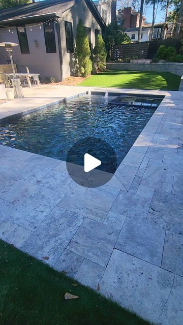 Luke Burbank/Artistic Pools Inc. on Instagram: "12'x24' rectangle pool with flush spa and silver travertine decking and coping. The pool also has a badu jet swim jet. #luxurypools #poolmanluke #poolparty #pools #artisticpools #gapoolbuilder #swimmingpool #smallpools" Flush Spa In Pool, Swimming Pool Decking Ideas, Pebble Tech Pool Colors, Silver Travertine Pool Deck, Rectangle Pool With Spa, Pebble Tech Pool, Travertine Pool Decking, Pebble Tech, Travertine Deck