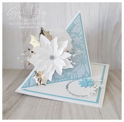 Classic White Christmas Card Kit and Tutorial | Blue Rose Paper Treasures | Bloglovin’ White Christmas Cards, Pink And White Christmas, White Christmas Card, Cards Tutorial, Tarjetas Pop Up, Christmas Card Ideas, Poinsettia Cards, Rose Paper, Fancy Fold Card Tutorials