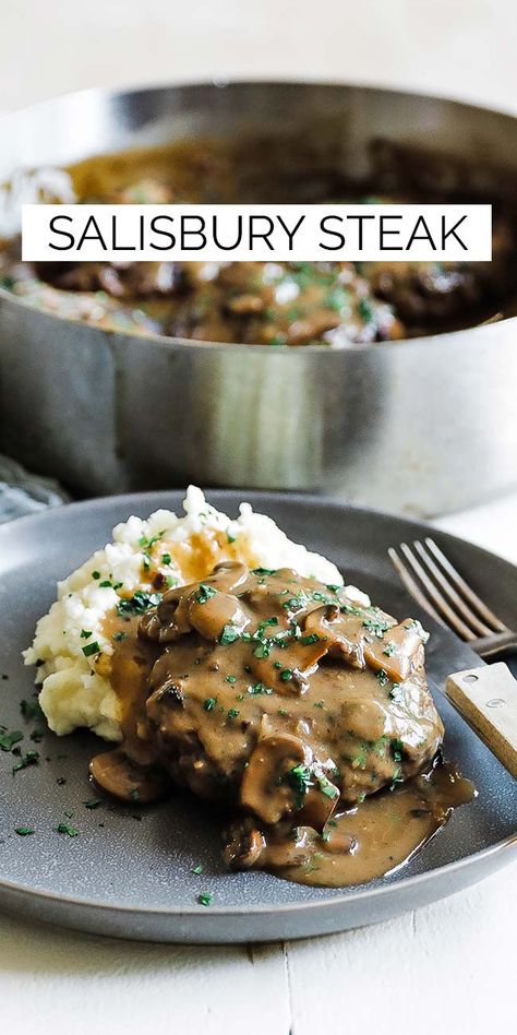 Bring new life to a delicious old-school classic with this tasty Salisbury Steak Recipe that is topped off with tasty mushroom gravy. Salisbury Steak With Mushrooms, Steak With Mushrooms, Homemade Salisbury Steak, Salisbury Steak Recipe, Hamburger Dishes, Billy Parisi, Southern Cooking Recipes, Salisbury Steak Recipes, Mushroom Gravy