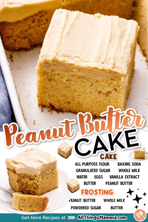 This old-fashioned peanut butter cake is one of those classic homemade cake recipes everyone loves! It’s full of peanut flavor, and the rich frosting tastes a little bit like the filling of a peanut butter cup! Cake With Peanut Butter, Peanut Butter Cake With Peanut Frosting, Homemade Peanut Butter Cake Recipes, Homemade Chocolate Peanut Butter Cake, Best Peanut Butter Cake, Easy Peanut Butter Cake 4 Ingredients, Old Fashion Peanut Butter Cake, Peanut Butter Loaf Cake, Homemade Peanut Butter Cake