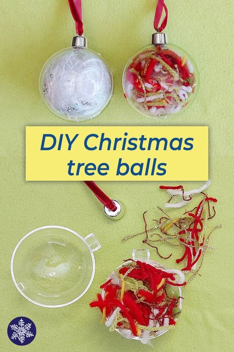 Create these Christmas tree balls easily using scrap yarn, glitter yarns and beads. Put them into clear fillable baubles you can get at craft stores. A great Christmas craft project for kids. Diy Xmas Baubles, Fillable Baubles Ideas, Diy Holiday Ornaments, Diy Christmas Baubles, Fillable Baubles, Xmas Color, Christmas Tree Balls, Tiny Crochet, Crochet Hearts