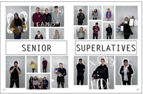 Senior Superlatives Yearbook, Homecoming Dance Yearbook Spreads, Senior Superlatives Yearbook Layout, Prom Yearbook Spread, Newspaper Design Inspiration, School Dance Yearbook Spreads, Yearbook Superlatives, Yearbook Advisor, Senior Superlatives