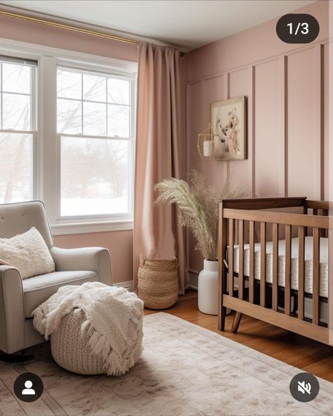 Pink Nursery Paint, Pink Brown Nursery, Sashay Sand, Vintage Toddler Rooms, Pink Toddler Rooms, Nursery Dark Furniture, Pink Nursery Room, Pink Baby Nursery, Brown Crib