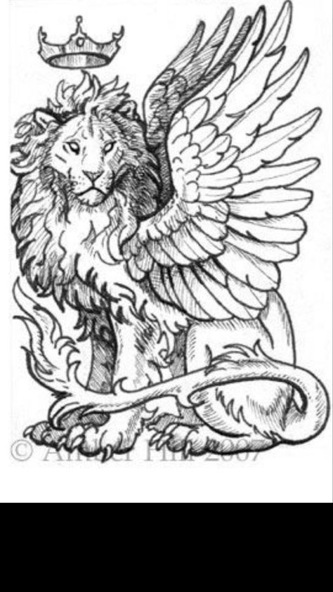 Lion With Wings Drawing, Illustrative Lion Tattoo, Winged Lion Art, Lion Wings Tattoo, Winged Lion Tattoo, Lion Sketch Tattoo, Infernal Divine, Bro Tattoos, Pop Painting