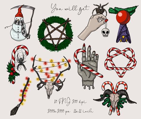 Christmas Tattoos, Black Christmas Decorations, Pagan Yule, Scary Christmas, Spooky Christmas, Christmas Horror, Gothic Christmas, Christmas Tattoo, Creepy Christmas