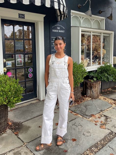 Women's Overalls curated on LTK Classy Overall Outfits, Off White Overalls Outfit, White Overalls Outfit Fall, Overalls Outfit Summer Aesthetic, Carhartt Overalls Women Outfit, White Overall Outfit, Cream Overalls Outfit, Tan Overalls Outfit, Women Overalls Outfits