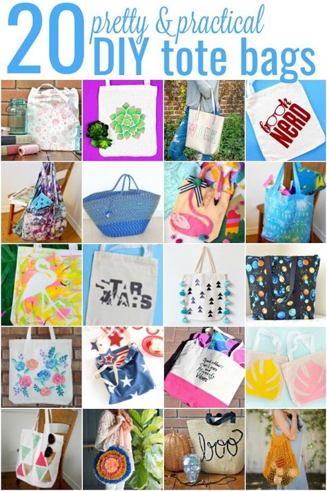 20 PRETTY & PRACTICAL DIY TOTE BAGS #crafts #DIY #totebag Tote Bag Ideas, Decorated Tote Bags, Diy Totem, Paint Vinyl, Diy Tote, Canvas Totes, Easy Canvas, Tote Bags Sewing, Craft Tote Bag