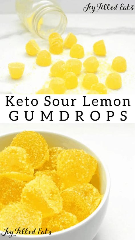 Sour Lemon Gumdrops - Low Carb, Keto, Sugar-Free, THM FP - If you haven't tried making your own homemade low carb gumdrops, you are missing out! This sour lemon gummy recipe comes together in just a few minutes! And they are very kid-friendly! #lowcarb #lowcarbrecipes #lowcarbdiet #keto #ketorecipes #ketodiet #thm #trimhealthymama #glutenfree #grainfree #glutenfreerecipes #recipes #desserts #dessertrecipes #ketodessert #lowcarbdessert #sugarfree #dairyfree #snack #candy #sour #gummies Gumdrop Recipe, Gummy Recipe, Candy Gummies, Candy Sour, Sour Gummies, Tartiflette Recipe, Jello Jigglers, Healthy Gummies, Thm Fp