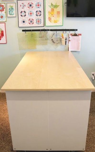 Ikea Cube Craft Table, Bjursta Table, Basement Kids, Ikea Sewing Rooms, Quilt Room Organization, Sewing Closet, Craft Tables, Craft Room Tables, Office Rooms