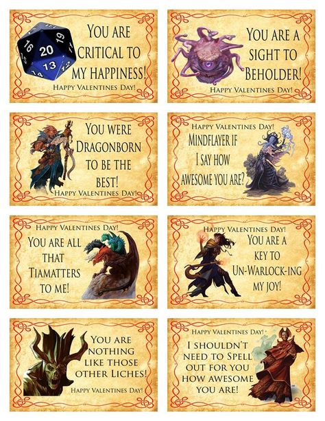 D&d Valentines, Dungeons And Dragons Valentines, Dnd Valentines Day, Dnd Themed Birthday Card, Magic The Gathering Valentines, Dnd Valentines Day Card, Dnd Valentines, D&d Birthday Card, Family Campaign