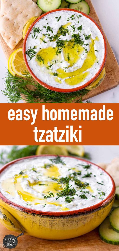 Easy Homemade Tzatziki Sauce! This homemade tzatziki is the perfect day to level up any main dish. It's also great as part of a mezze spread. Ready in under 15 minutes and so easy to make! Tzatziki Sauce Recipe Easy, Mediterranean Grilled Chicken, Tzatziki Sauce Recipe, Gyro Recipe, Homemade Tzatziki Sauce, Homemade Tzatziki, Tzatziki Sauce, Mediterranean Dishes, Greek Food