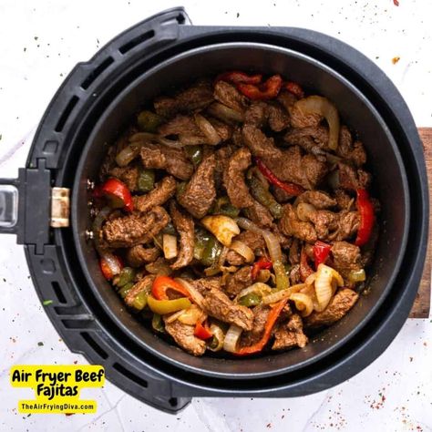 Air Fryer Beef Fajitas, a quick and easy meal recipe made with fresh vegetables and meat in less than a half hour. Air Fryer Beef Fajitas, Fajita Meat, Air Fryer Beef, Homemade Fajitas, Beef Fajitas, Fried Tortillas, Honey Dijon, Fajita Recipe, Fajita Seasoning