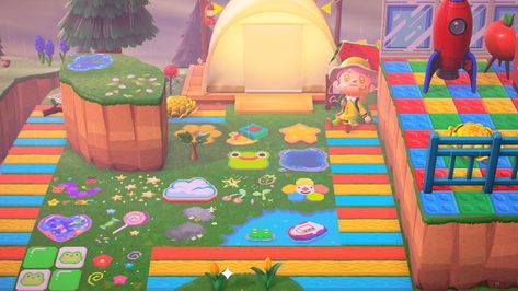 Acnh Kidcore Campsite, Game 3, Happy Campers, Best Games, Animal Crossing, Kids Rugs, Rainbow, Fan Art, Animals