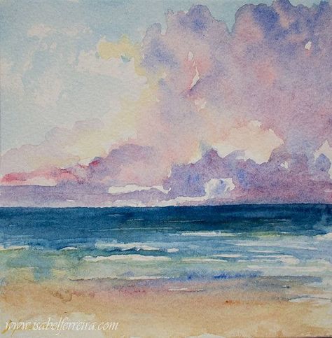 Watercolor Art Diy, Watercolor Art Landscape, Watercolor Art Journal, Watercolor Art Paintings, Paintings Watercolor, Watercolor Pictures, Watercolor Ocean, Watercolour Inspiration, Beach Watercolor