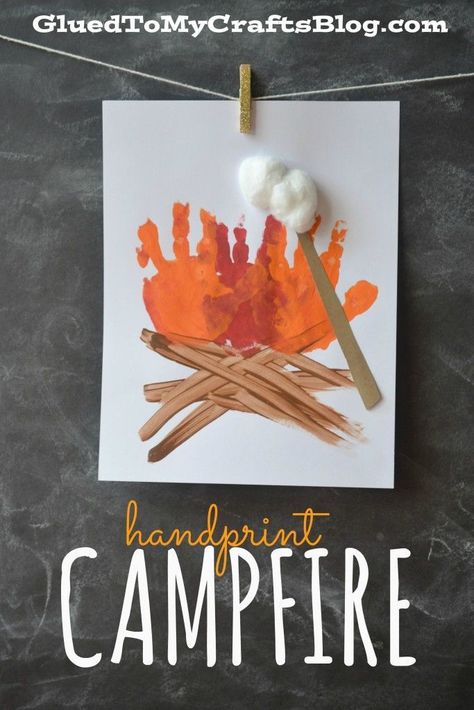 Handprint Campfire - Great summer craft for speech therapy! Handprint Campfire, Camping Crafts For Kids, Summer Preschool, Daycare Activities, Summer Crafts For Kids, Footprint Art, Kid Craft, Handprint Crafts, Daycare Crafts