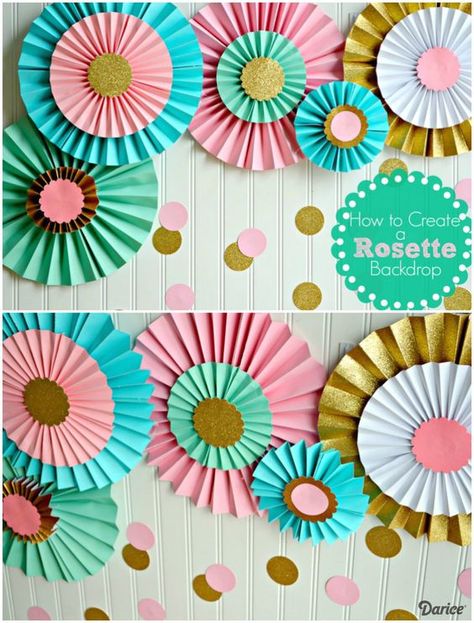 How to Make Paper Rosettes For a Party Backdrop                              … Paper Decorations Diy, Anniversaire Diy, Paper Rosettes, Make Paper, Party Backdrop, Birthday Diy, Birthday Backdrop, Diy Party Decorations, Diy Birthday